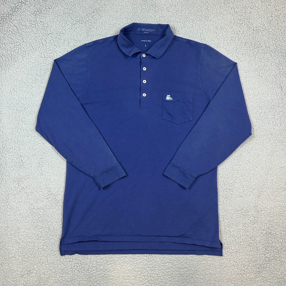 B Draddy Polo Shirt Mens Large Blue Performance Golfing Long‎ Sleeve Stretch USA